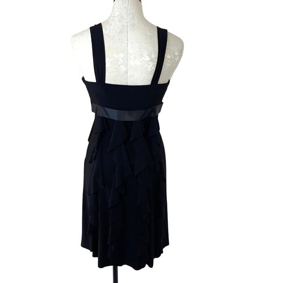 Cache Womens Ruffle Dress Black Size 6 Chiffon Long Ribbon Rhinestone Brooch Bow - Picture 3 of 12